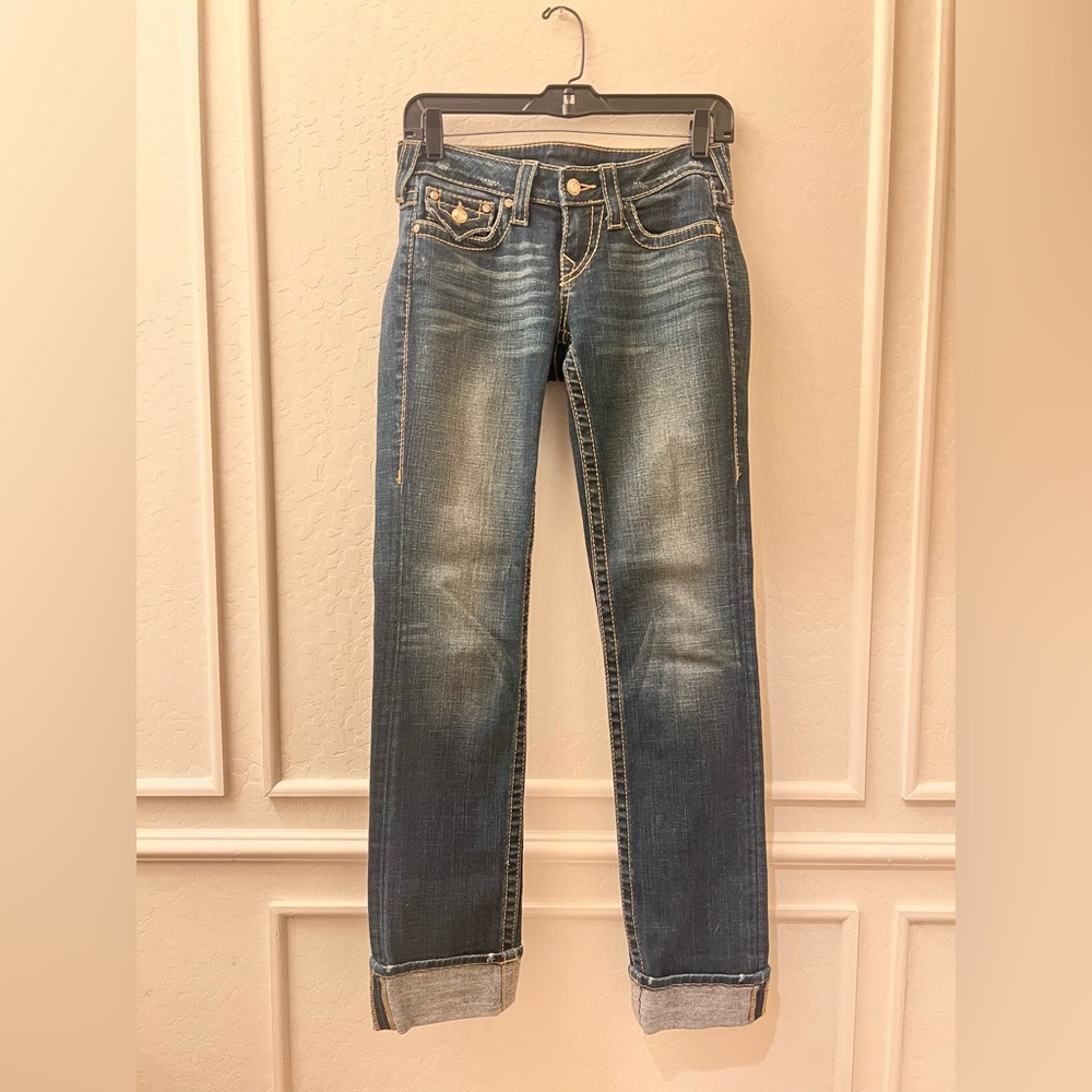 True Religion Women's Straight Leg Blue Jeans
